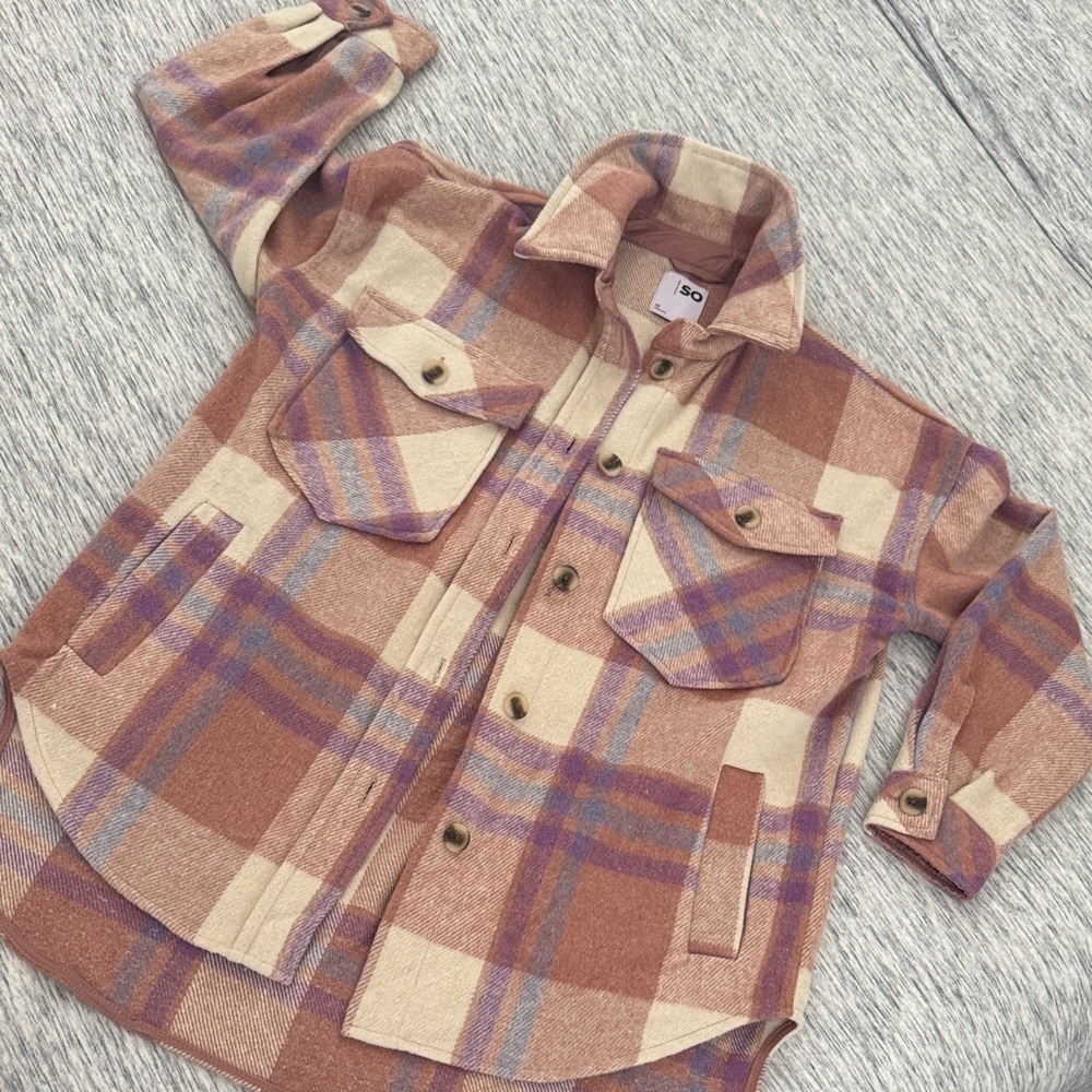 SO Women's Plaid Button Down Shirt in Brown and Cream